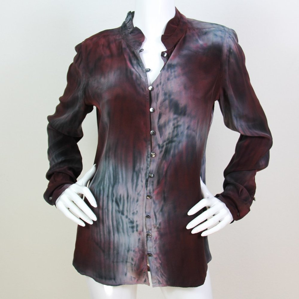 Amanda Bond Silk Tie Die Button Down Blouse